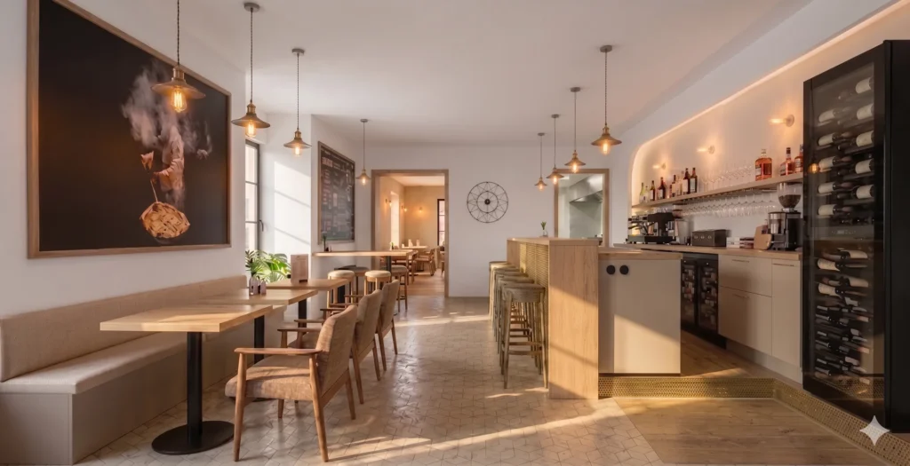 Plan 3D rénovation restaurant et bar à Bédée - partie bar
