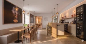 Plan 3D rénovation restaurant et bar à Bédée - partie bar