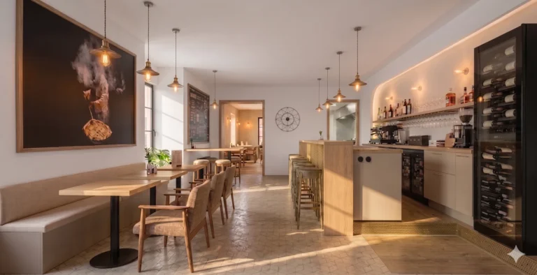 Plan 3D rénovation restaurant et bar à Bédée - partie bar